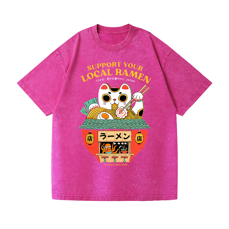 Ramen Lucky Cat Vintage Wash Japanese Design T-Shirt