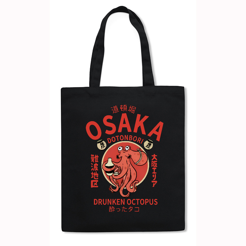Osaka Dotonbori Drunken Octopus Japanese Style Canvas Tote Bag