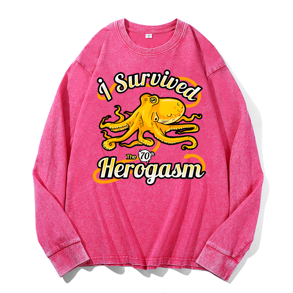 Octopus Vintage Cotton Wash Crewneck Long-Sleeve T-Shirt