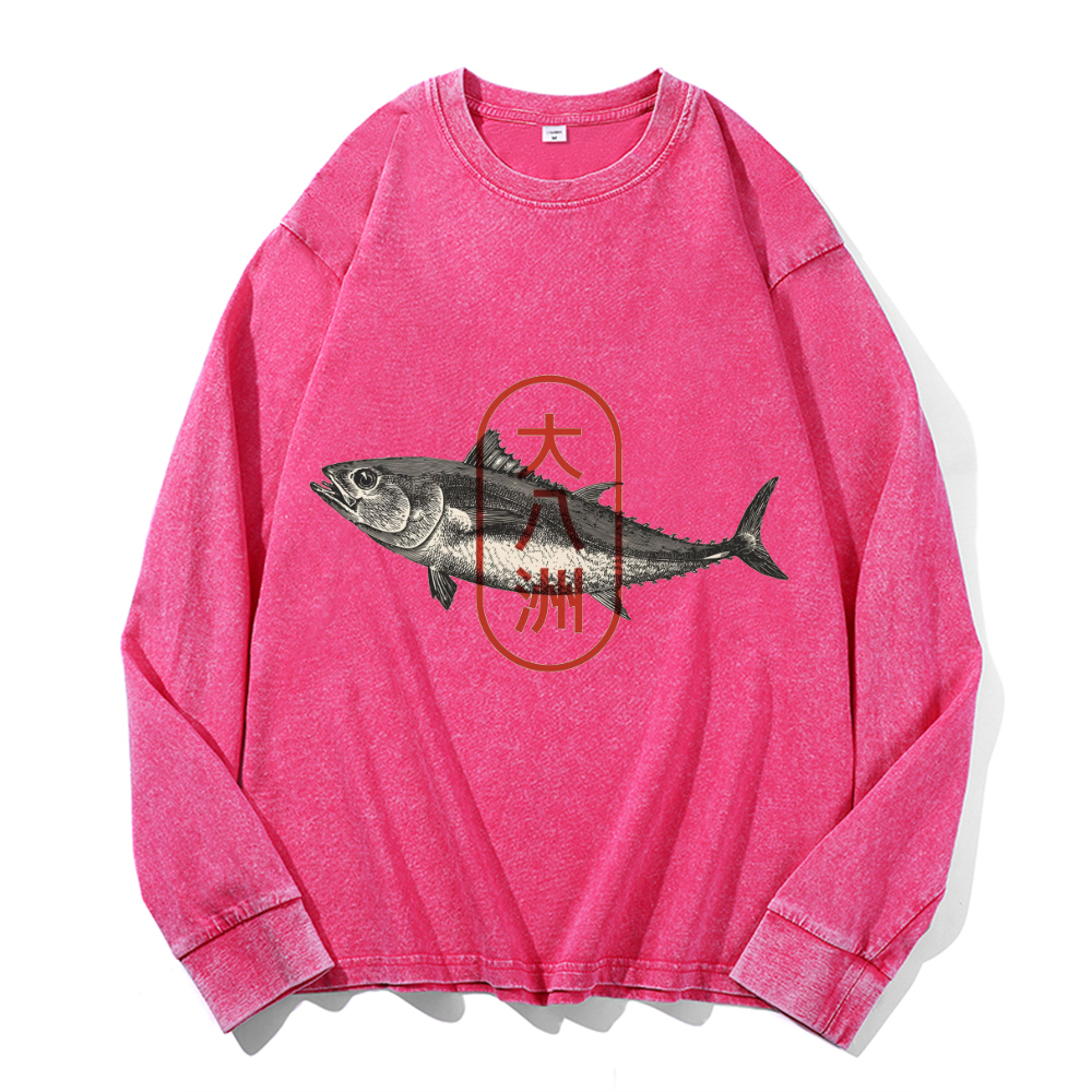Great Eight Islands of Japan Vintage Cotton Wash Crewneck Long-Sleeve T-Shirt