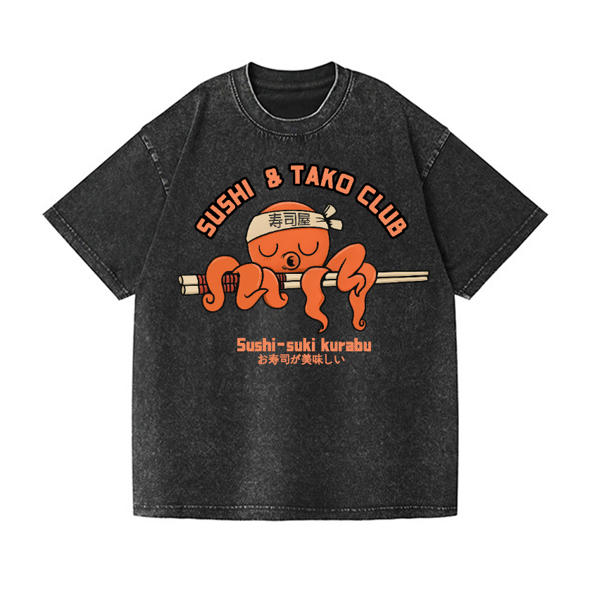 Sushi and Tako Octopus Vintage Wash Japanese Design T-Shirt