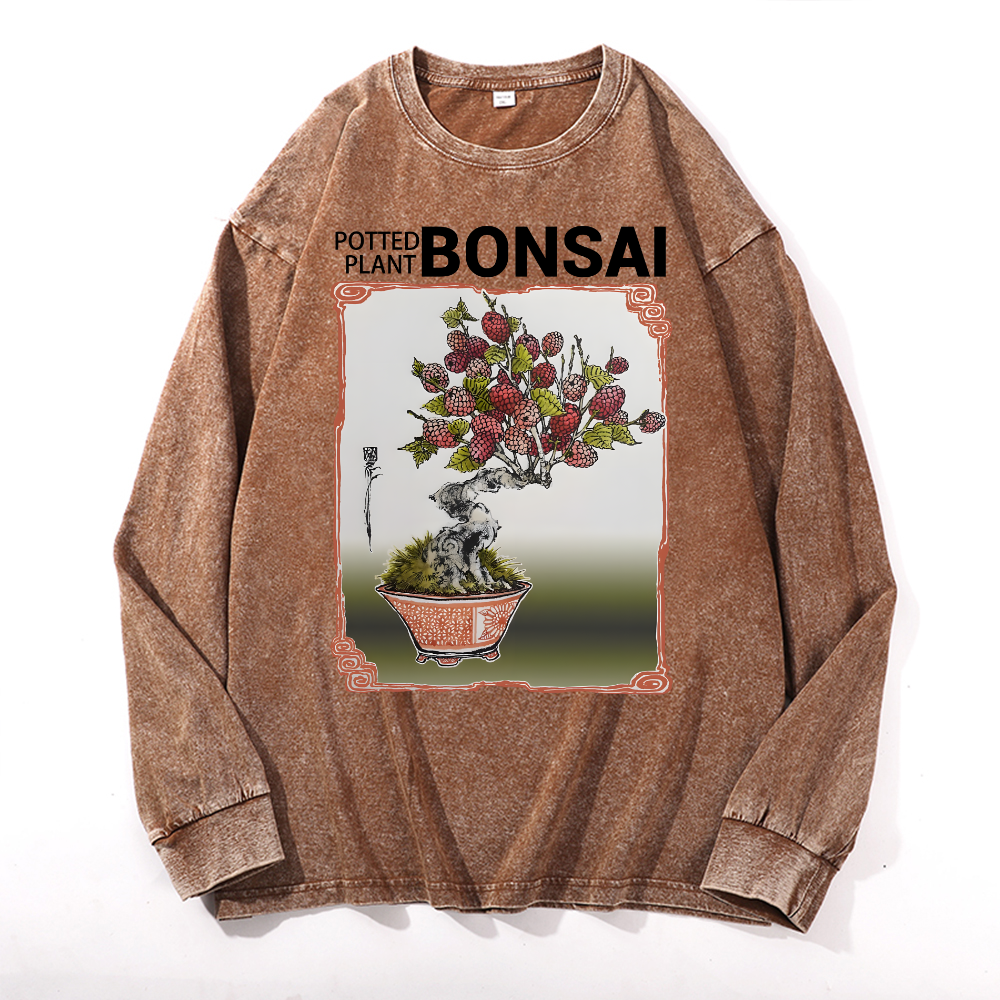 Bonsai Vintage Cotton Wash Crewneck Long-Sleeve T-Shirt