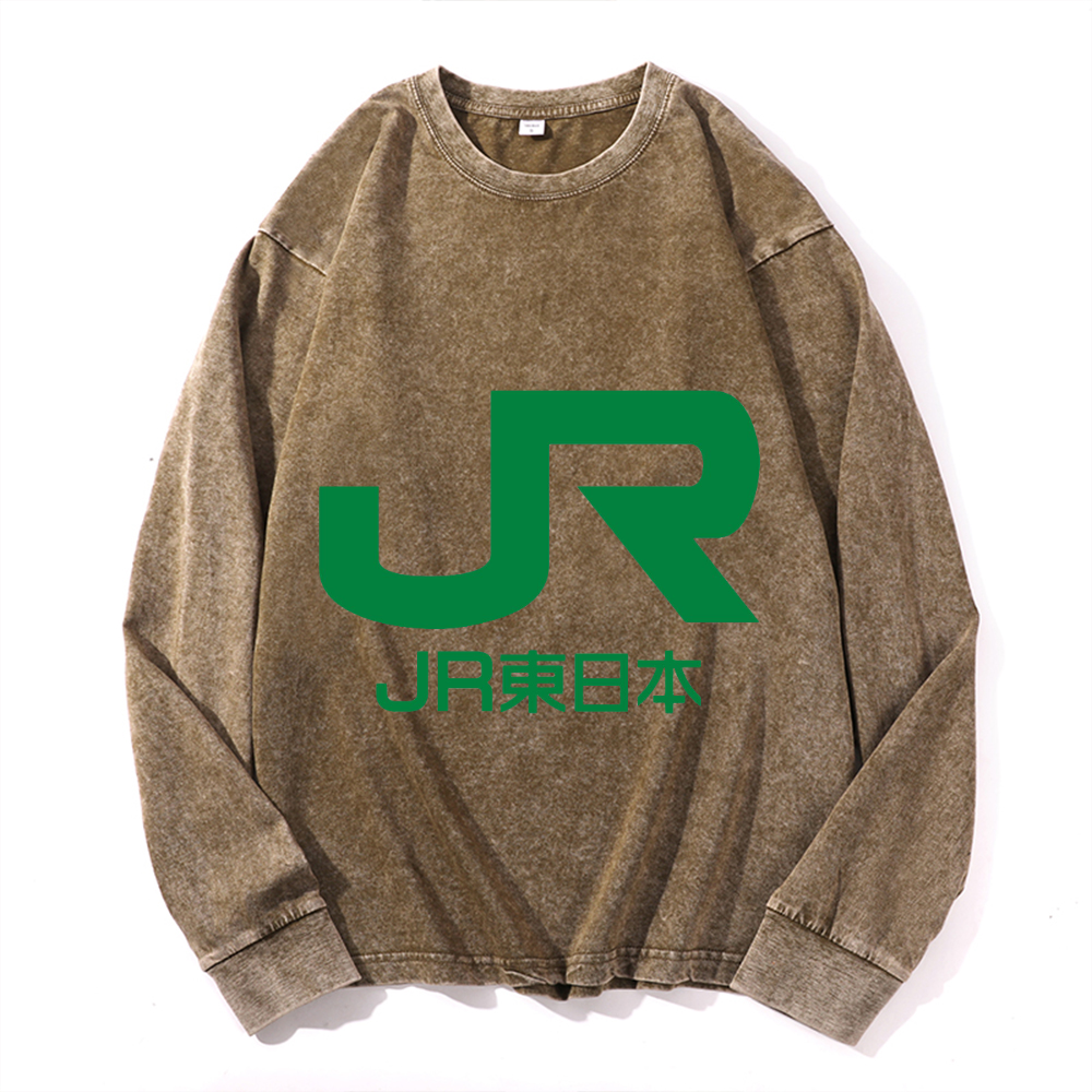 Vintage Cotton Wash Crewneck Long-Sleeve T-Shirt