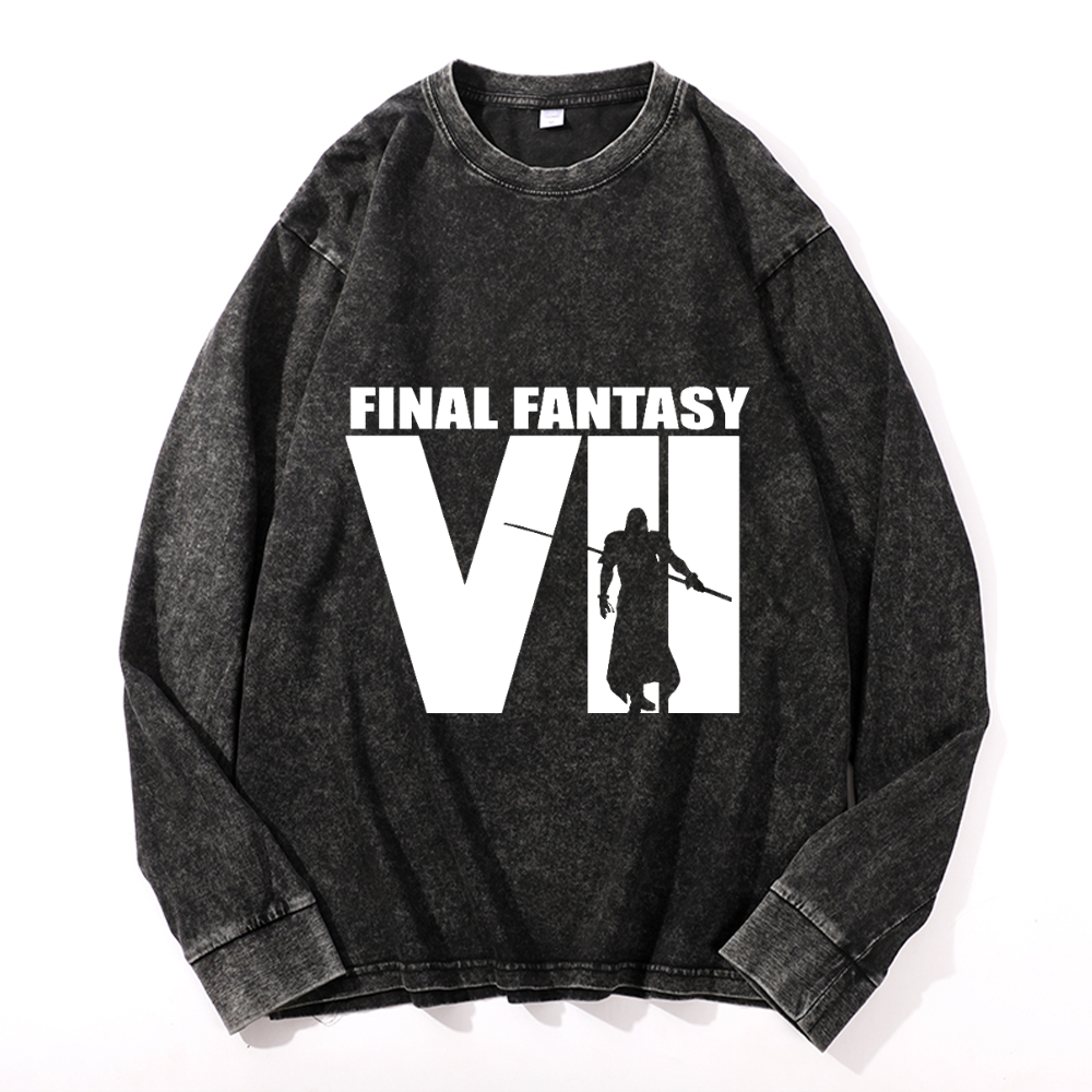 Vintage Cotton Wash Crewneck Long-Sleeve T-Shirt
