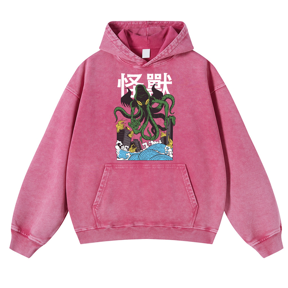 Octopus Monster Vintage Washed Thick Cotton Hoodie