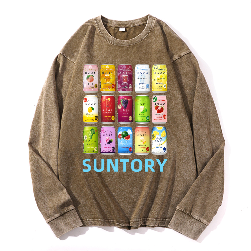 Suntory Vintage Cotton Wash Crewneck Long-Sleeve T-Shirt