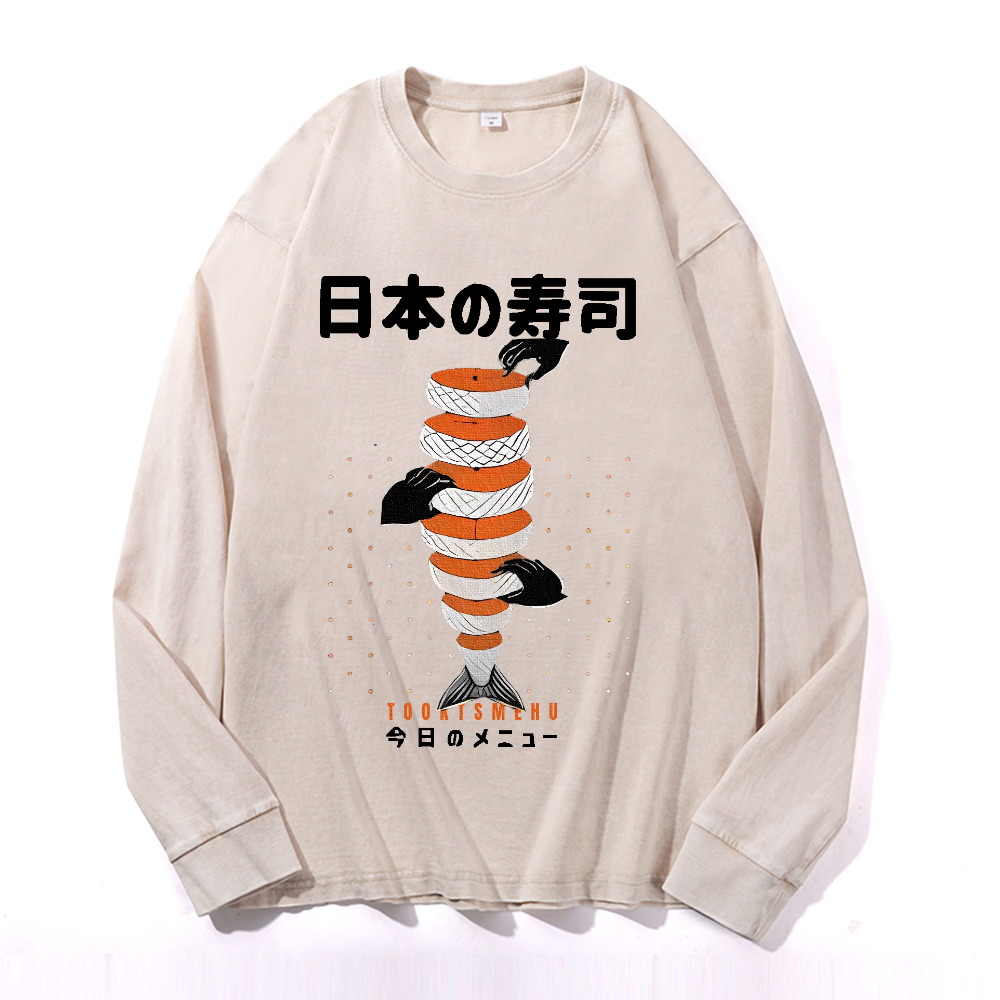 Vintage Cotton Wash Crewneck Long-Sleeve T-Shirt