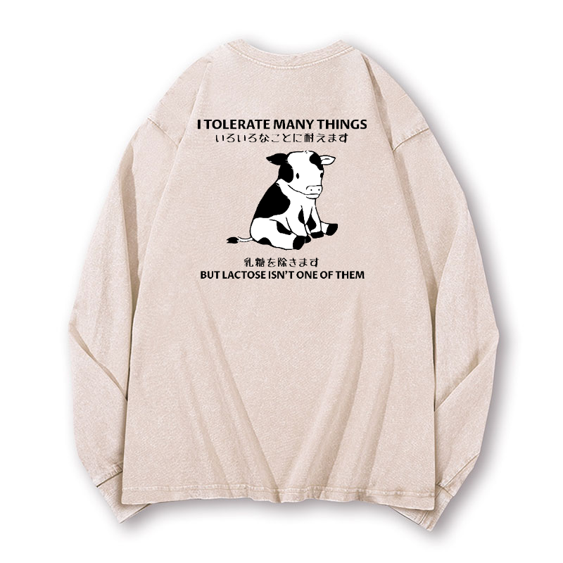 Lactose Cow Vintage Washed Cotton Back Art Long-sleeve T-shirt