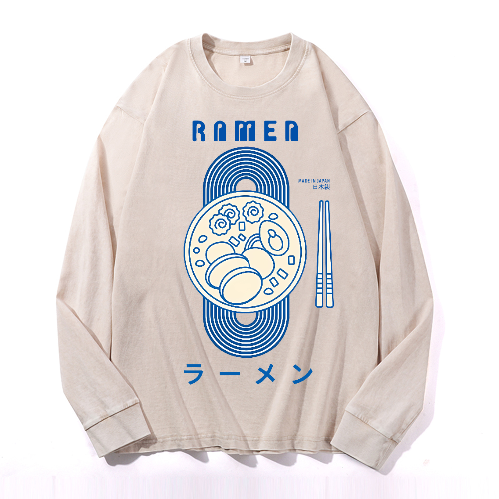 Vintage Cotton Wash Crewneck Long-Sleeve T-Shirt