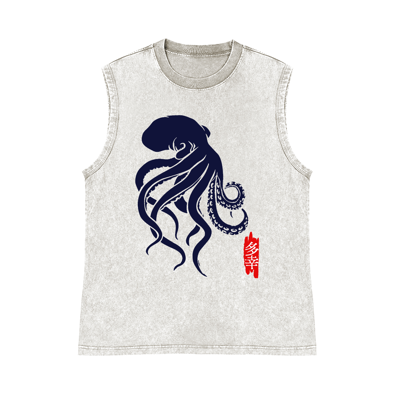 Octopus Pure Cotton Wash-Dyed Sleeveless Tank Top
