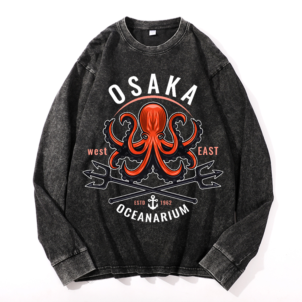 Osaka Octopus Vintage Cotton Wash Crewneck Long-Sleeve T-Shirt