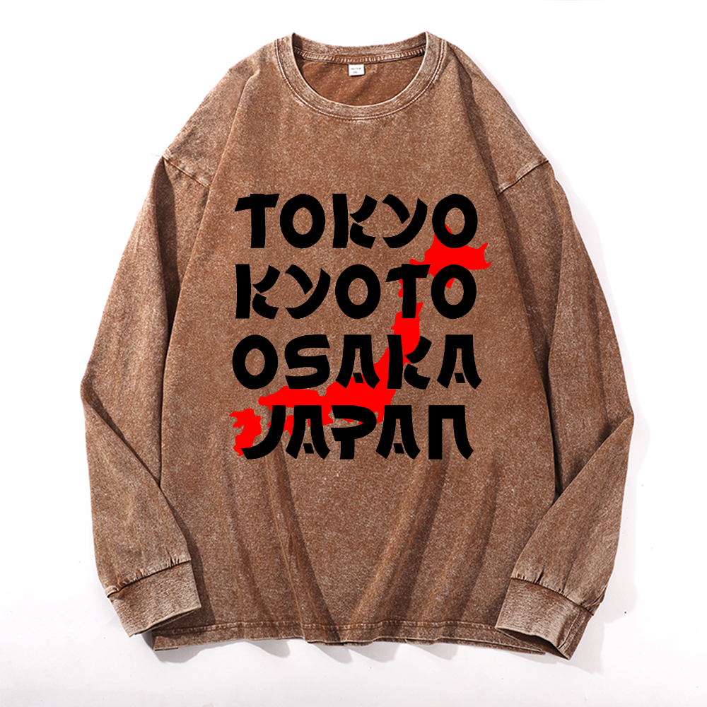 Vintage Cotton Wash Crewneck Long-Sleeve T-Shirt