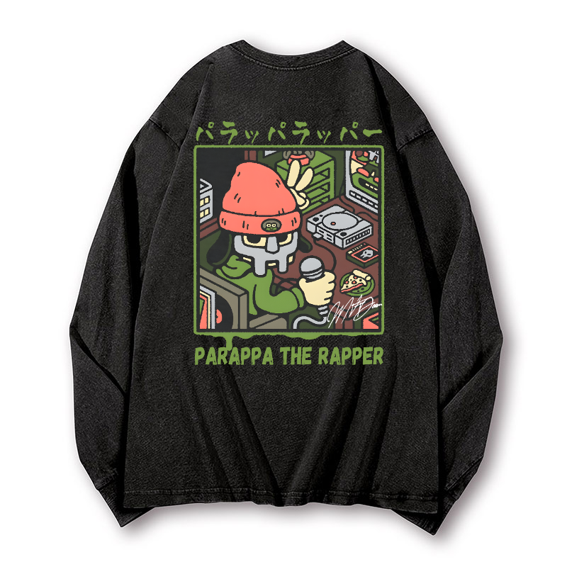 PaRappa the Rapper Vintage Washed Cotton Back Art Long-sleeve T-shirt