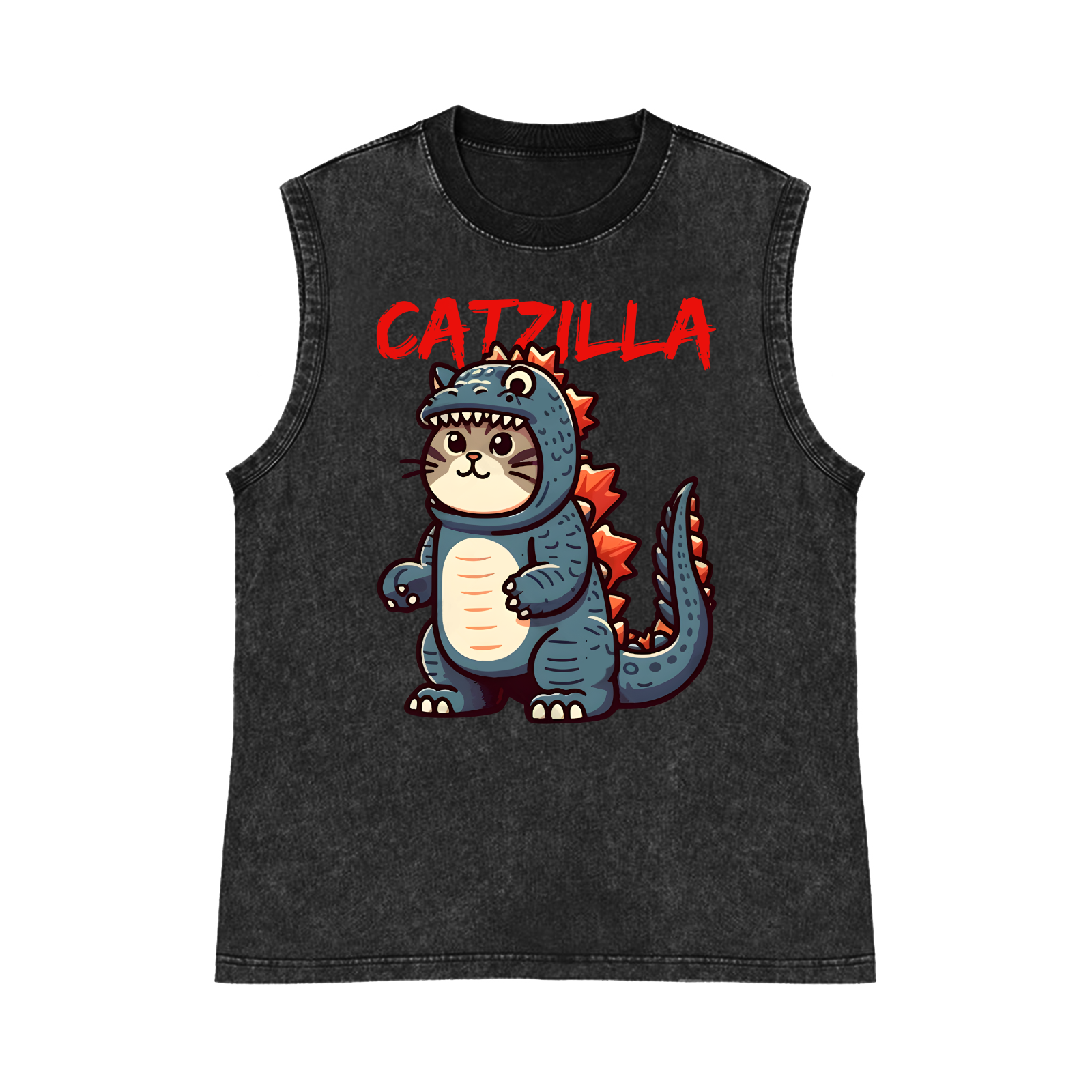 Catzilla Cat Kaiju Pure Cotton Wash-Dyed Sleeveless Tank Top
