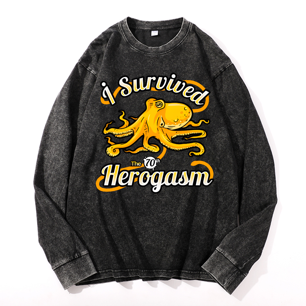 Octopus Vintage Cotton Wash Crewneck Long-Sleeve T-Shirt