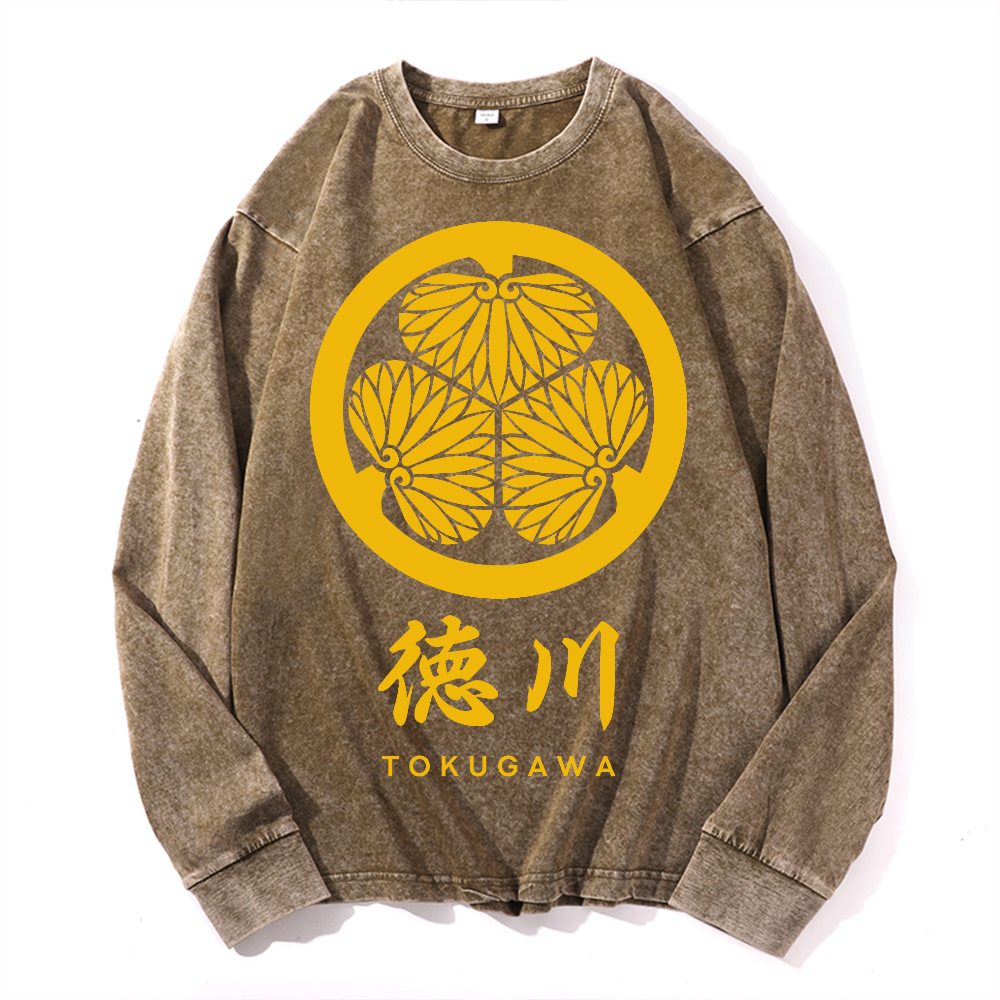 Tokugawa Ieyasu Vintage Cotton Wash Crewneck Long-Sleeve T-Shirt