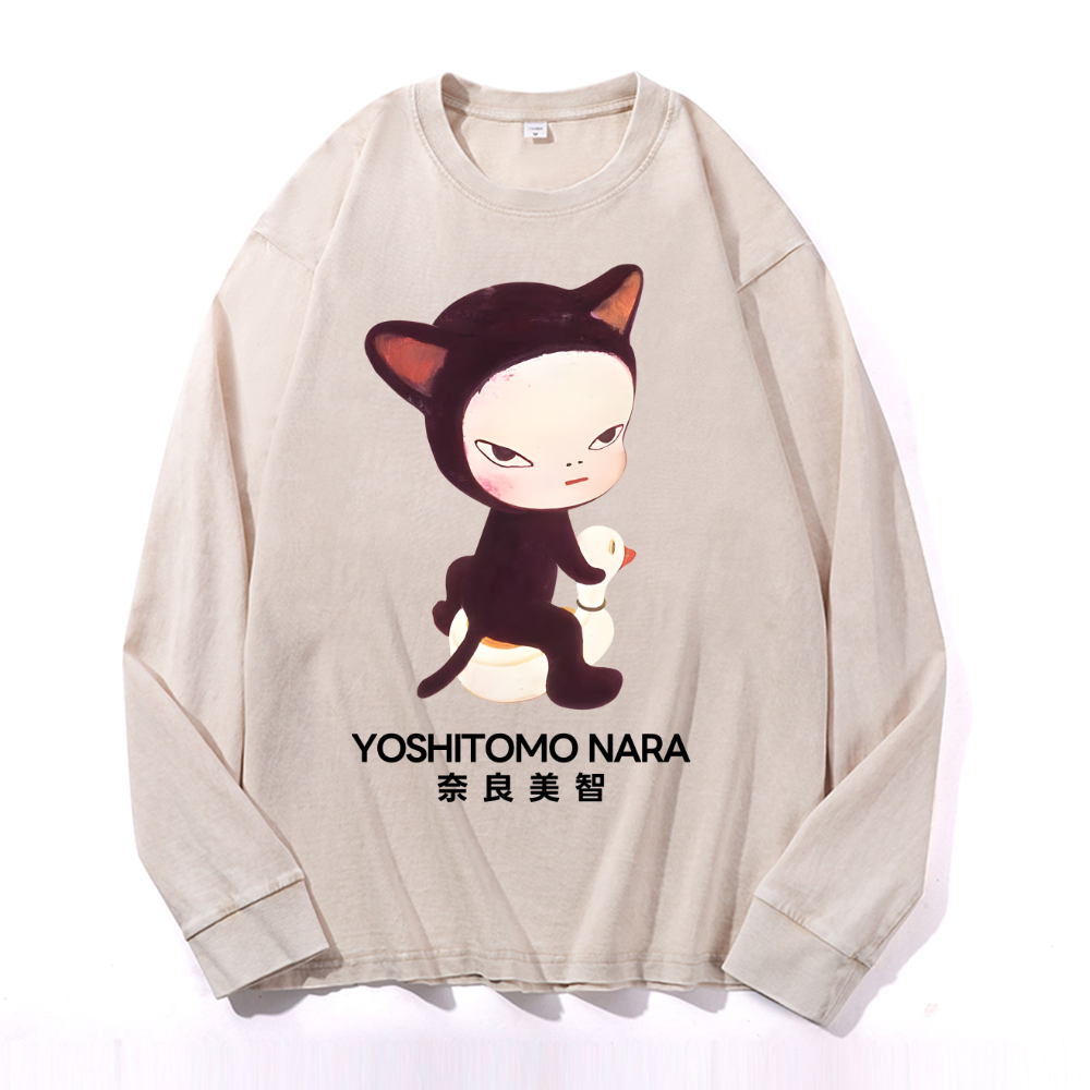 Yoshitomo Nara Vintage Cotton Wash Crewneck Long-Sleeve T-Shirt