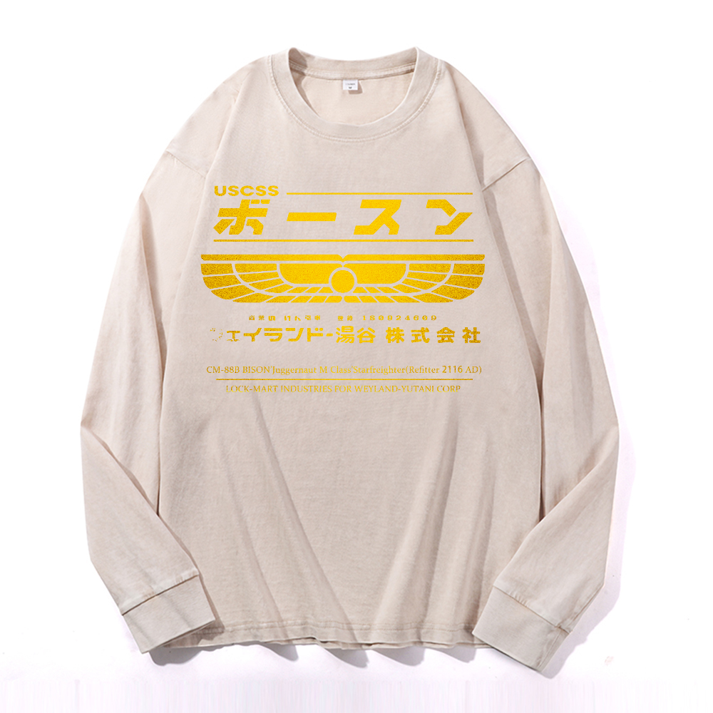 Weyland Yutani  Vintage Cotton Wash Crewneck Long-Sleeve T-Shirt