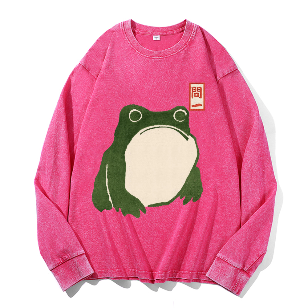Frog Vintage Cotton Wash Crewneck Long-Sleeve T-Shirt