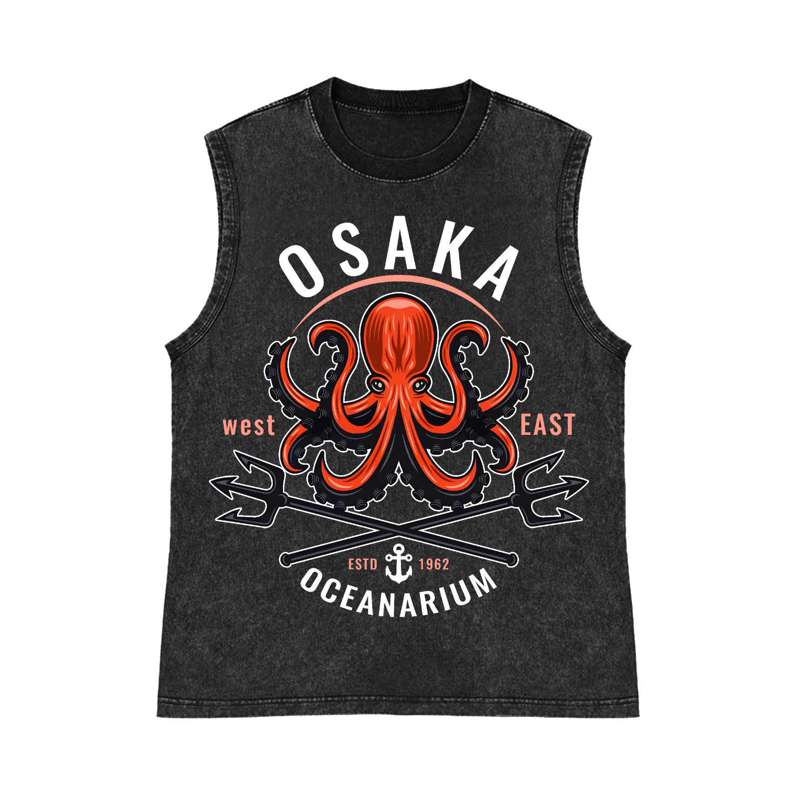Osaka Octopus Pure Cotton Wash-Dyed Sleeveless Tank Top
