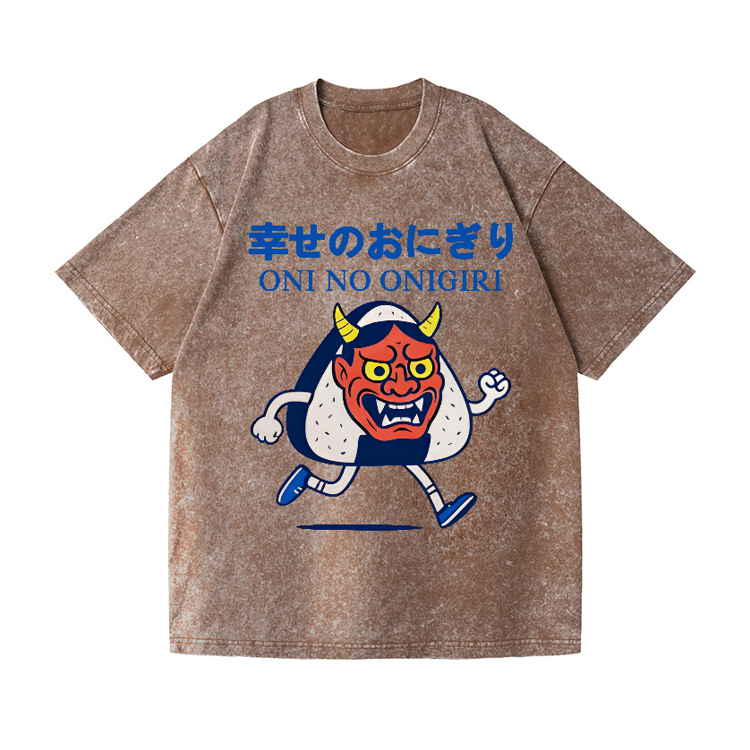 Oni Ghost Onigiri Vintage Wash Japanese Design T-Shirt