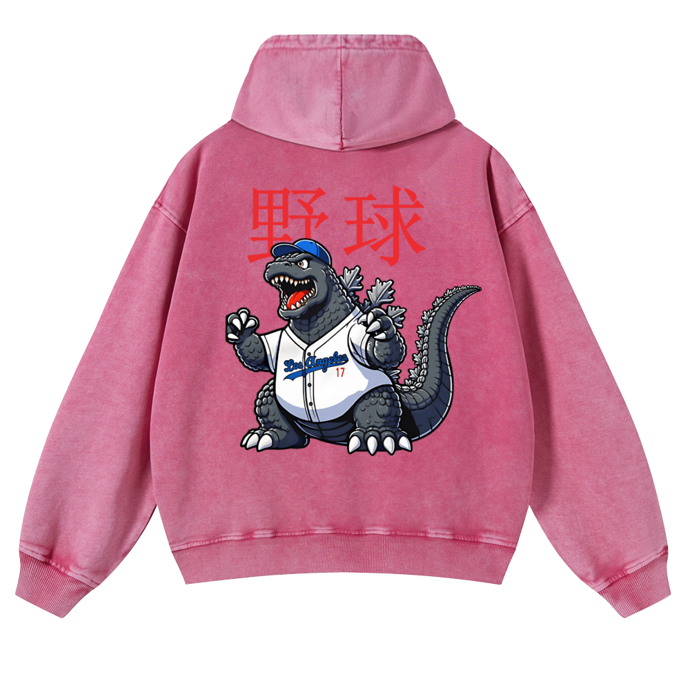 Kaiju Baseball Vintage Washed Cotton Back Art Hoodie