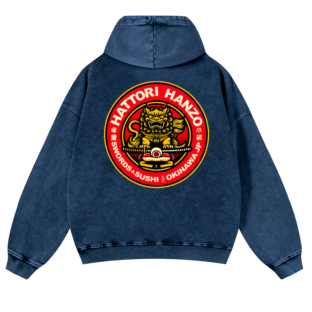 Okinawa  Hattori Hanzo Vintage Washed Cotton Back Art Hoodie