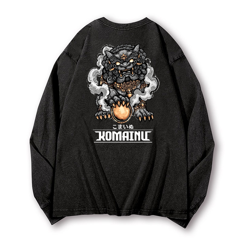 Komainu Vintage Washed Cotton Back Art Long-sleeve T-shirt