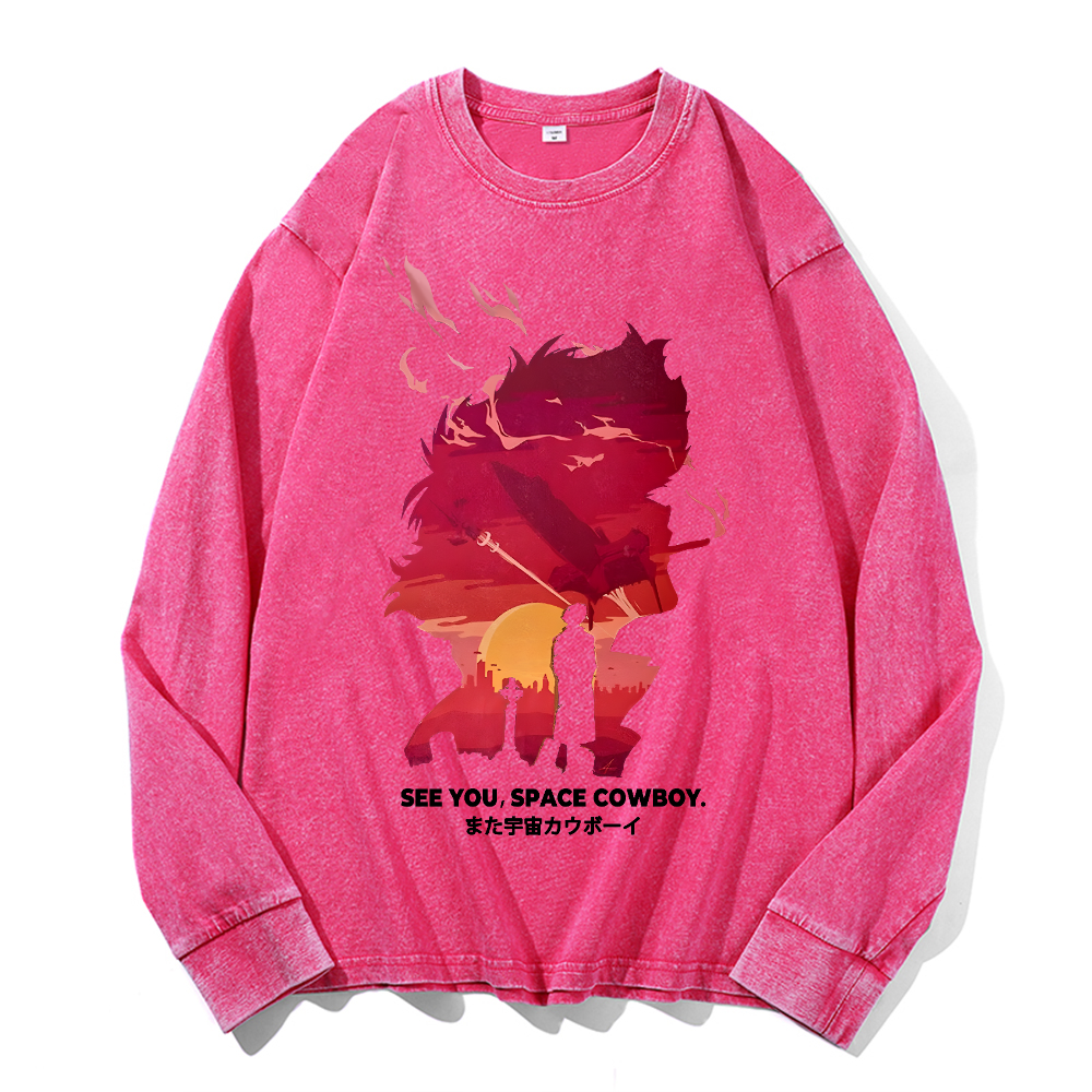 Cowboy Bebop Vintage Cotton Wash Crewneck Long-Sleeve T-Shirt