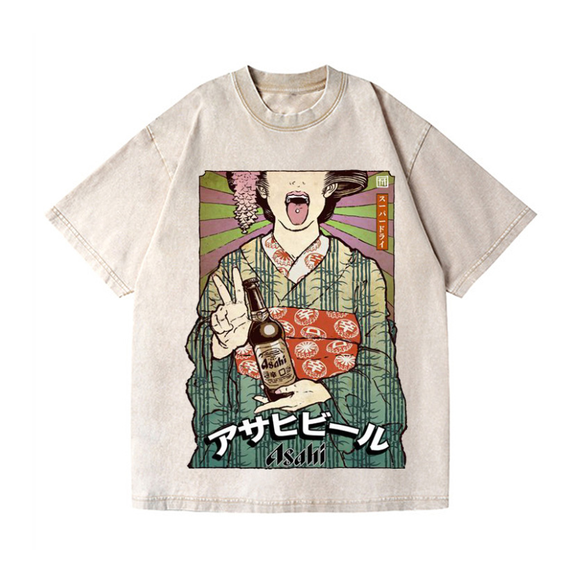 Asahi Breweries Beer Vintage Wash Japanese Design T-Shirt