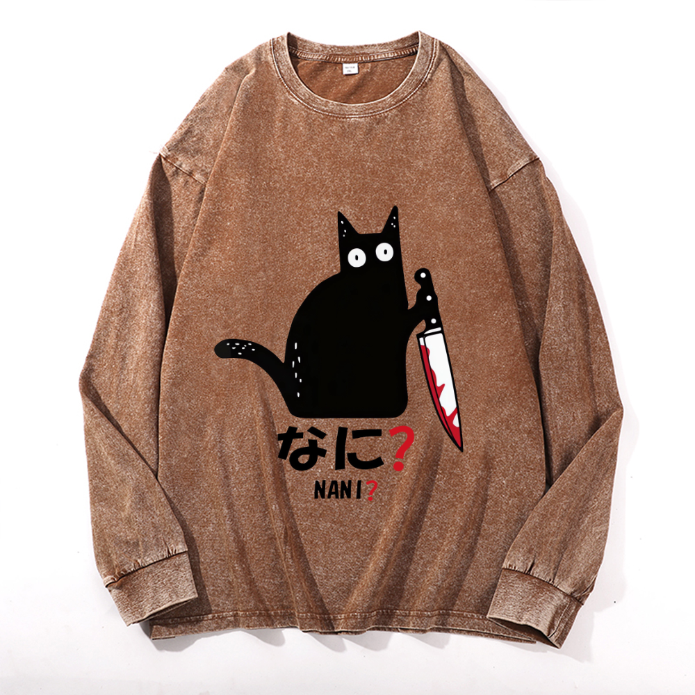 Vintage Cotton Wash Crewneck Long-Sleeve T-Shirt