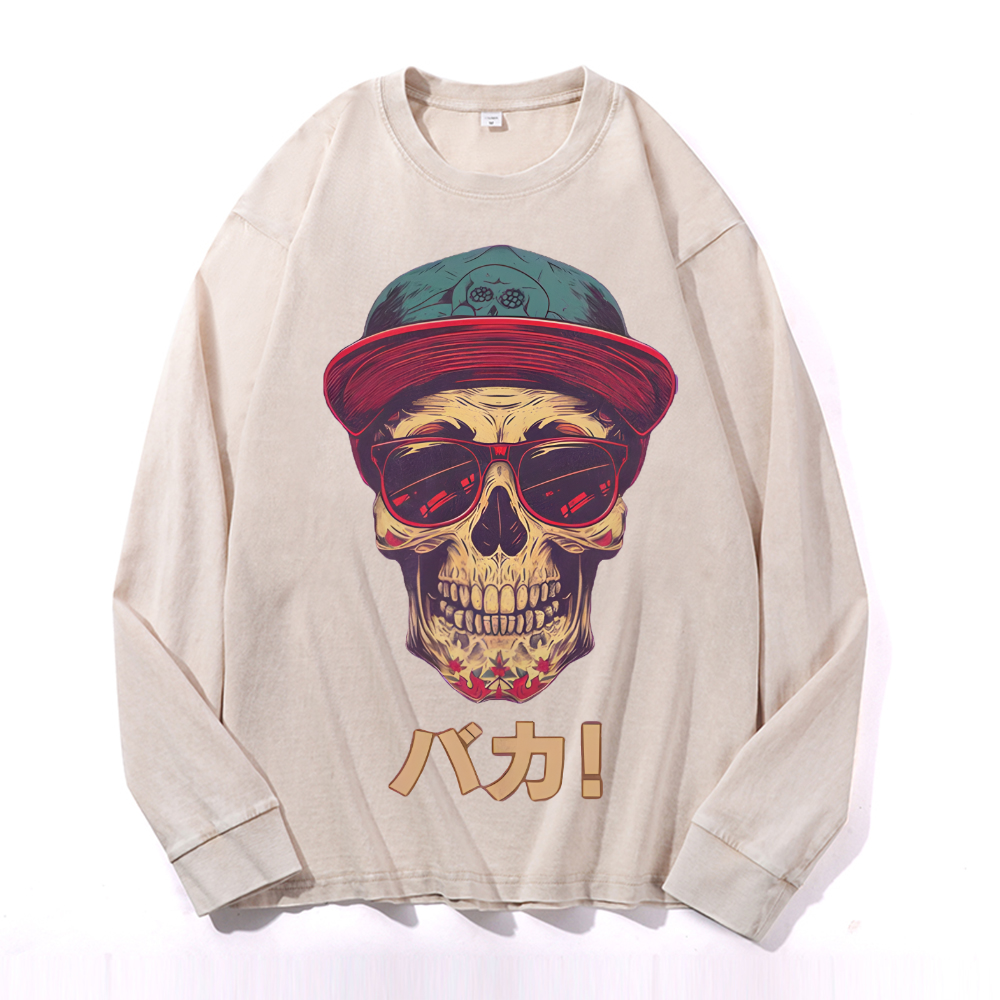 Vintage Cotton Wash Crewneck Long-Sleeve T-Shirt