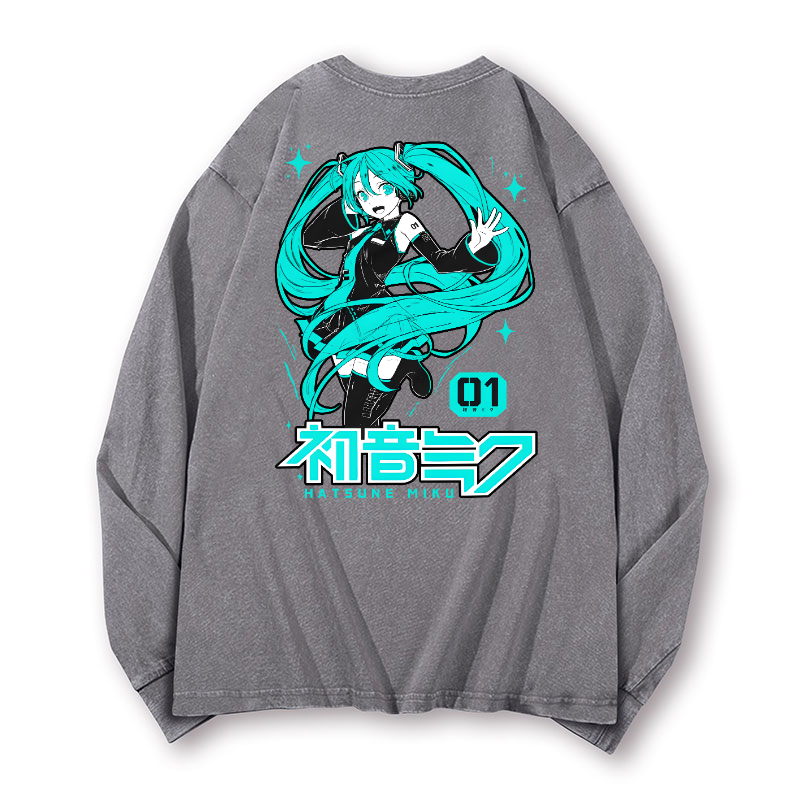 Hatsune Miku Vintage Washed Cotton Back Art Long-sleeve T-shirt