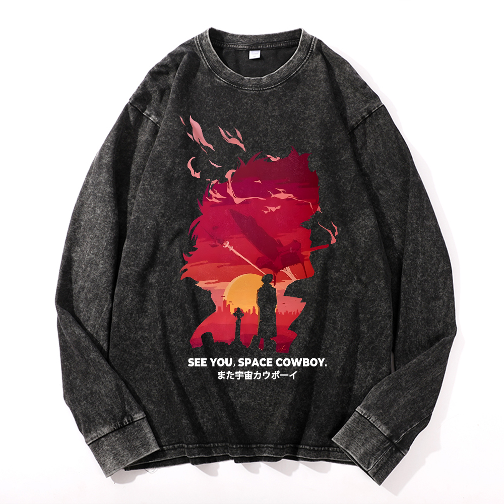 Cowboy Bebop Vintage Cotton Wash Crewneck Long-Sleeve T-Shirt