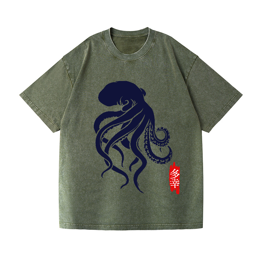 Octopus Vintage Wash Japanese Design T-Shirt