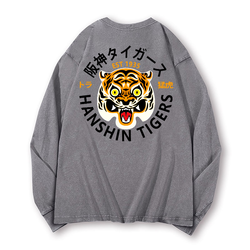 Hanshin Tigers Vintage Washed Cotton Back Art Long-sleeve T-shirt