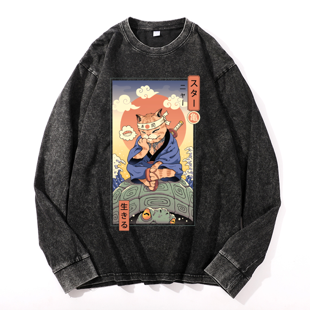 Vintage Cotton Wash Crewneck Long-Sleeve T-Shirt