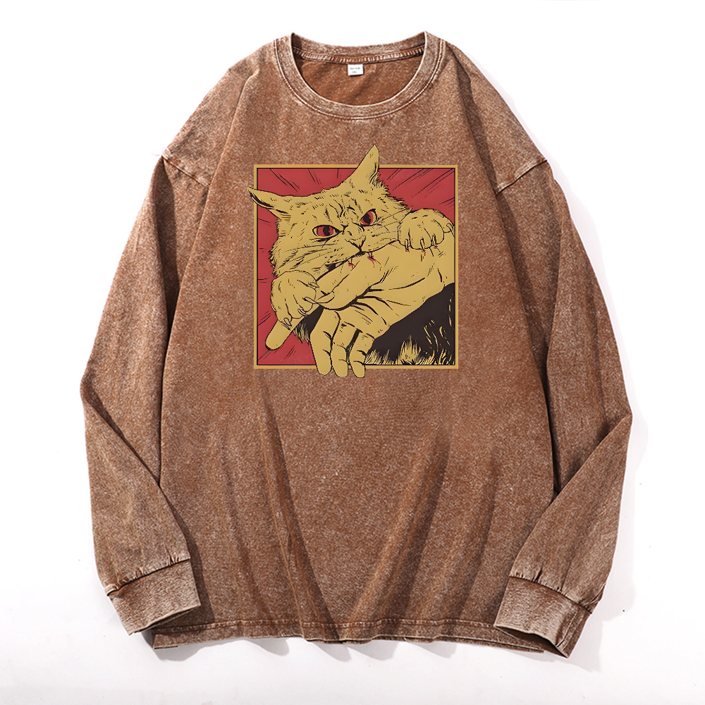 Cat Vintage Cotton Wash Long-sleeve T-shirt