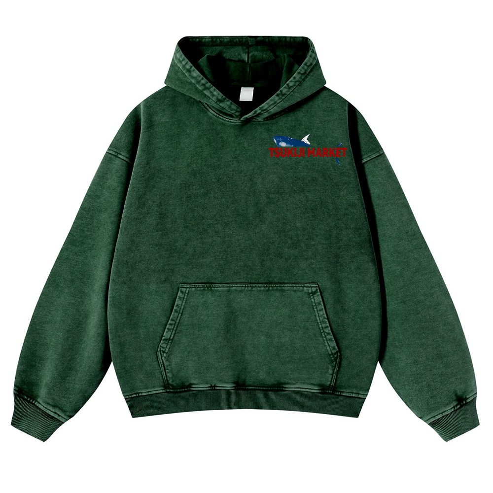 Tsukiji Market Tuna Fish Tokyo Japan Vintage Washed Cotton Back Art Hoodie
