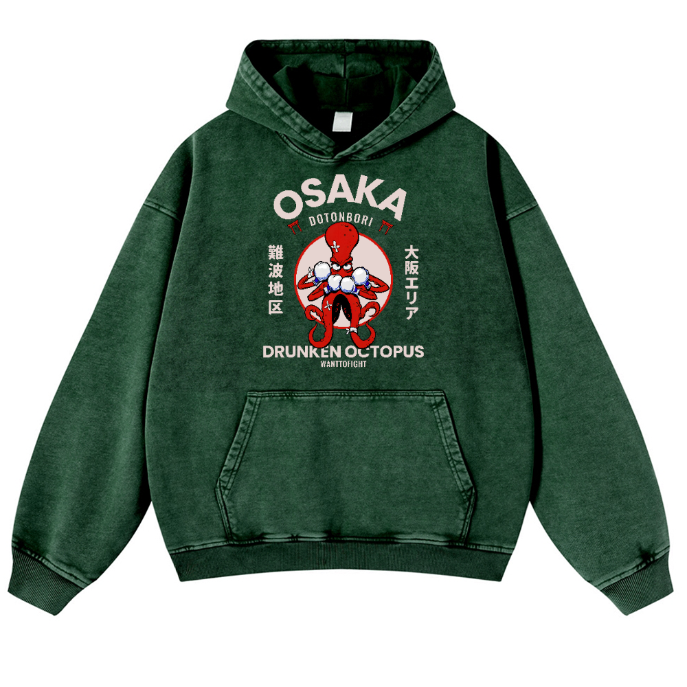 Osaka Drunken Octopus Vintage Washed Thick Cotton Hoodie