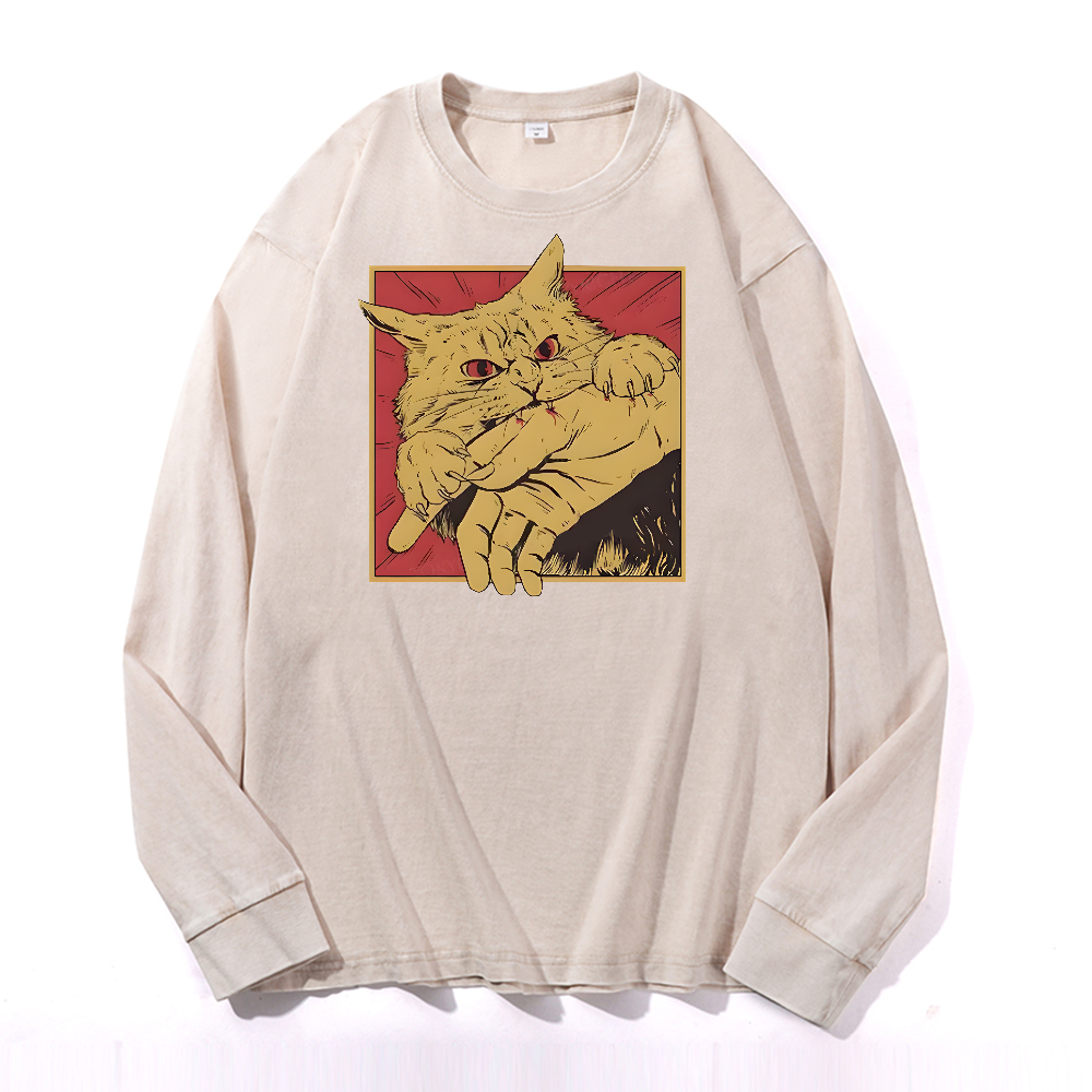 Cat Vintage Cotton Wash Long-sleeve T-shirt