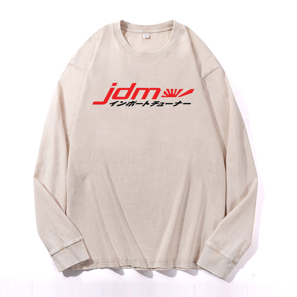 Vintage Cotton Wash Crewneck Long-Sleeve T-Shirt