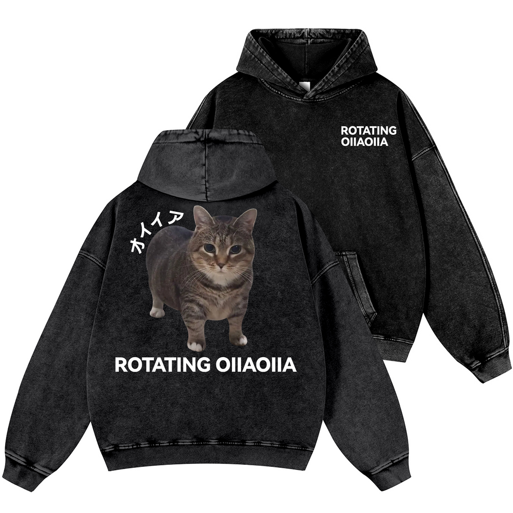 OIIA Cat Vintage Washed Cotton Back Art Hoodie