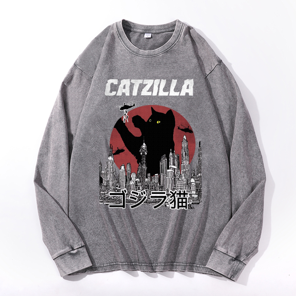 Vintage Cotton Wash Crewneck Long-Sleeve T-Shirt