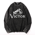 JVC Victor Dog Vintage Cotton Wash Crewneck Long-Sleeve T-Shirt