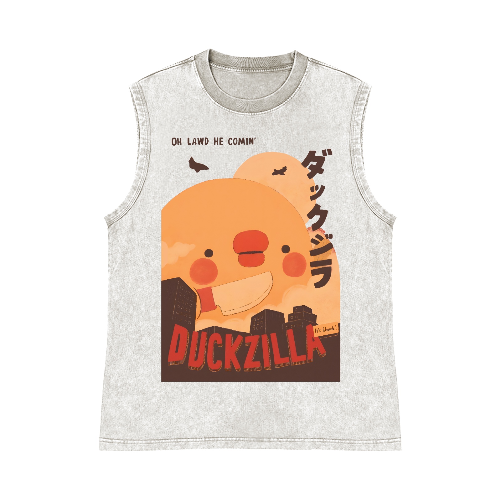Duck Kaiju Pure Cotton Wash-Dyed Sleeveless Tank Top