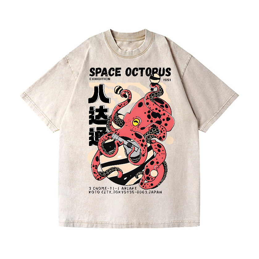 Space Octopus Vintage Wash Japanese Design T-Shirt