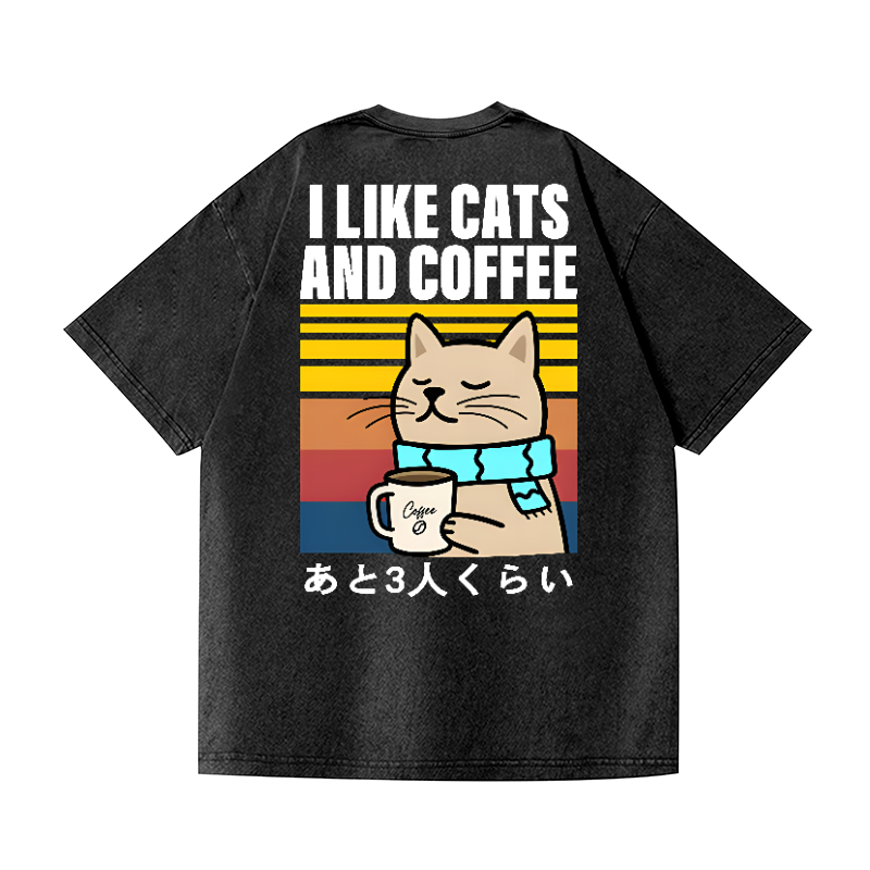 Cat Coffee Vintage Wash Japanese Design Back Art T-Shirt