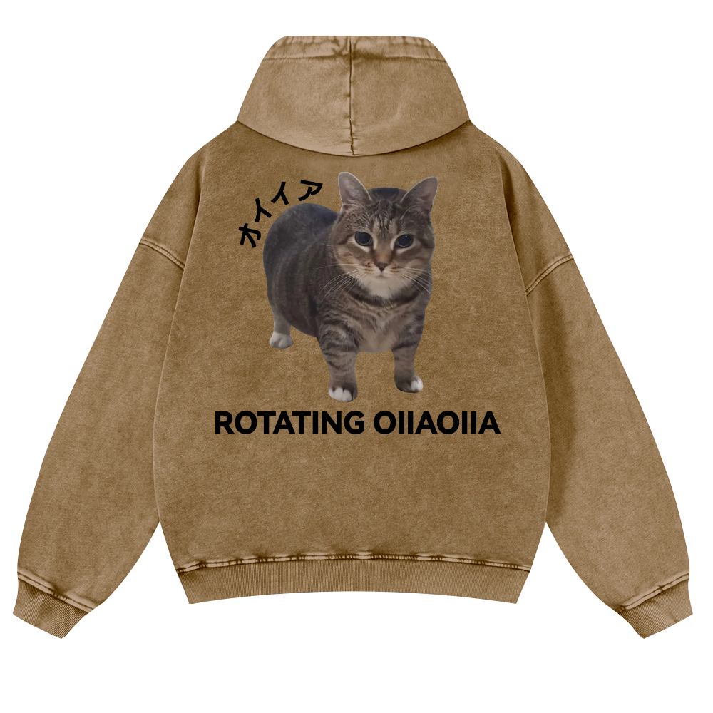 OIIA Cat Vintage Washed Cotton Back Art Hoodie