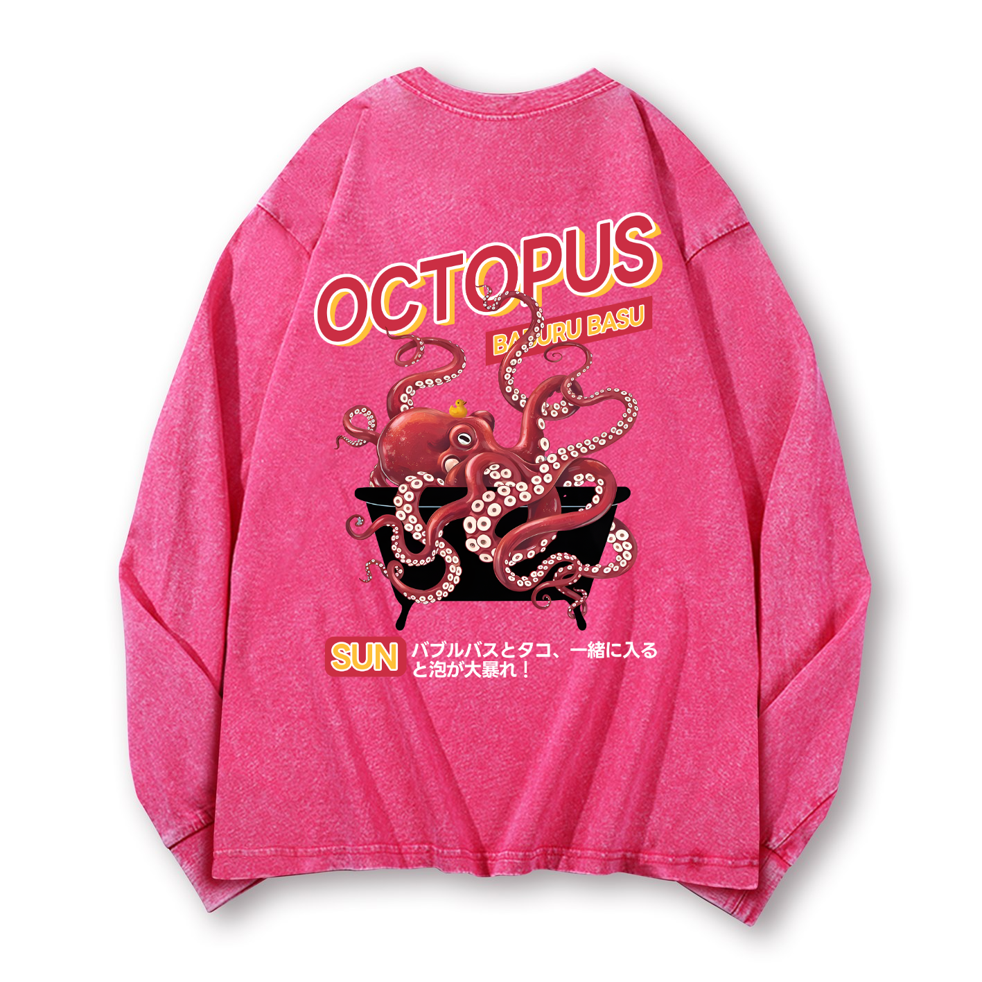 Bubble Bath Octopus Vintage Washed Cotton Back Art Long-sleeve T-shirt